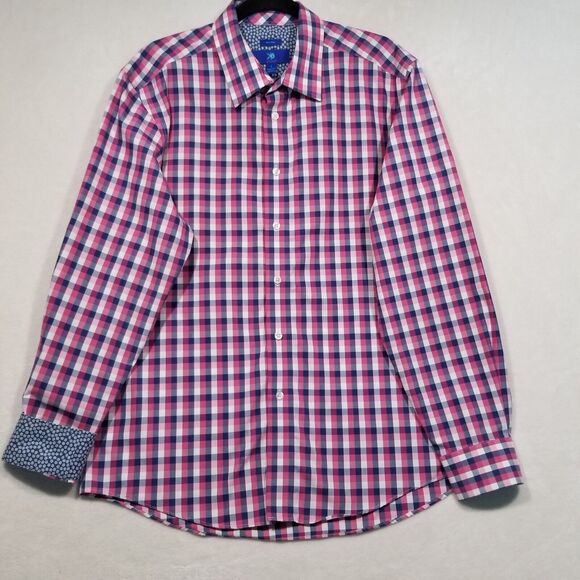 Egara Shirt Mens Large Pink Flip Cuffs Button Up Long Sleeve Non Iron Preppy - Picture 1 of 10